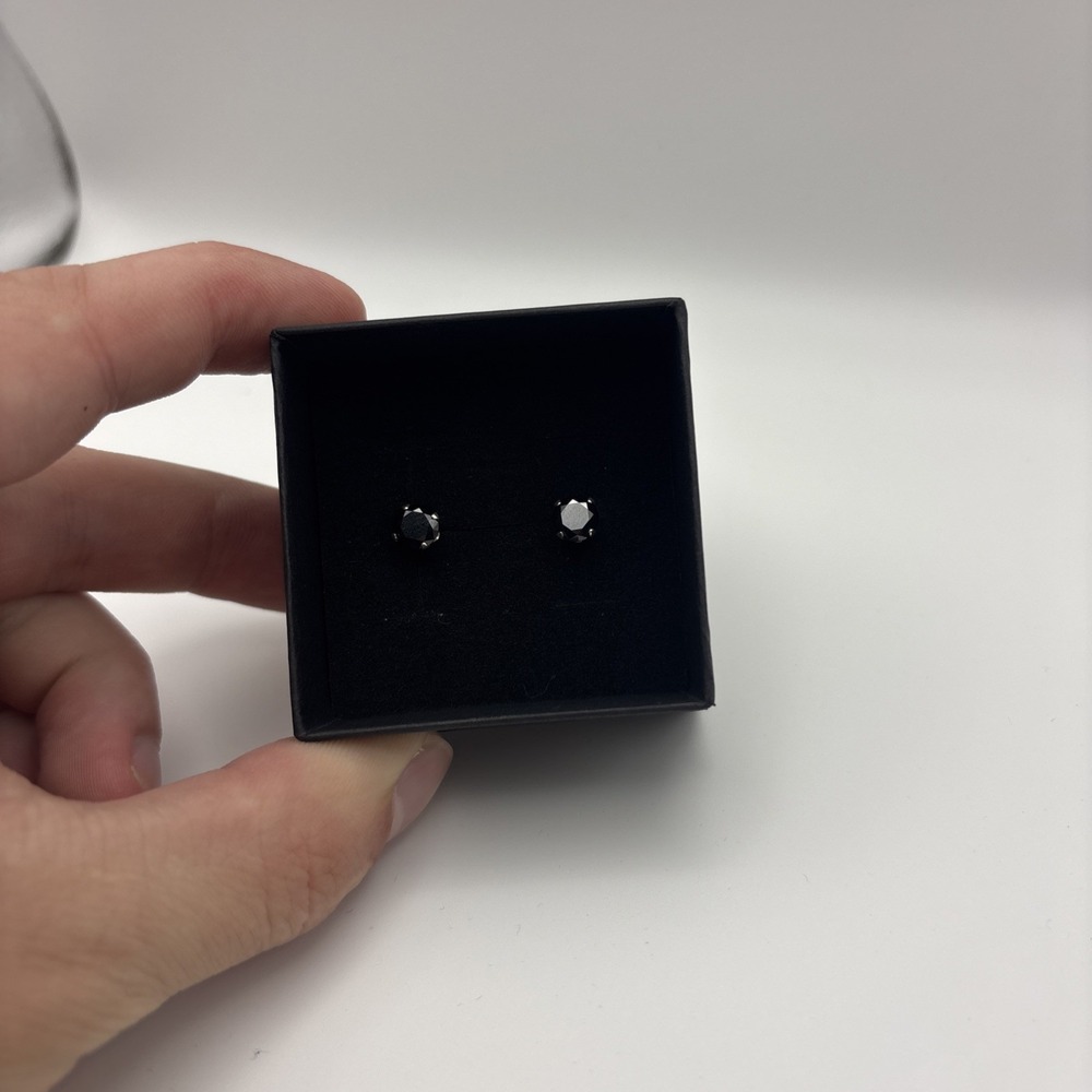 Natural Black Onyx 5mm Studs 925 Sterling Silver